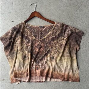 Vtg Y2K Bohemian Boho Cropped Sheer Metallic Shirt Size Lg 🟩